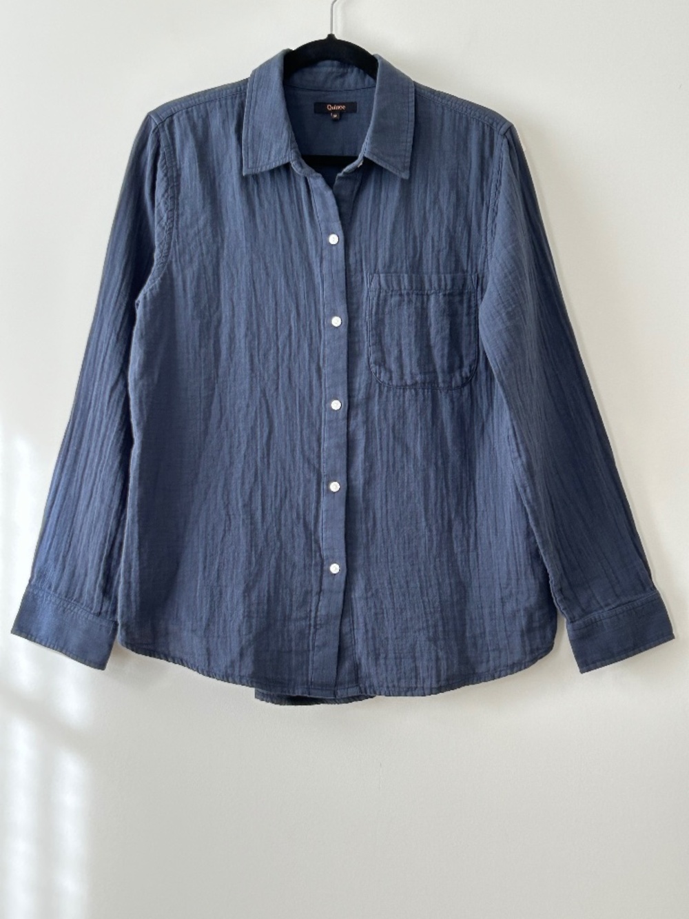 Quince 100% Organic Cotton Gauze Long Sleeve Blue Shirt